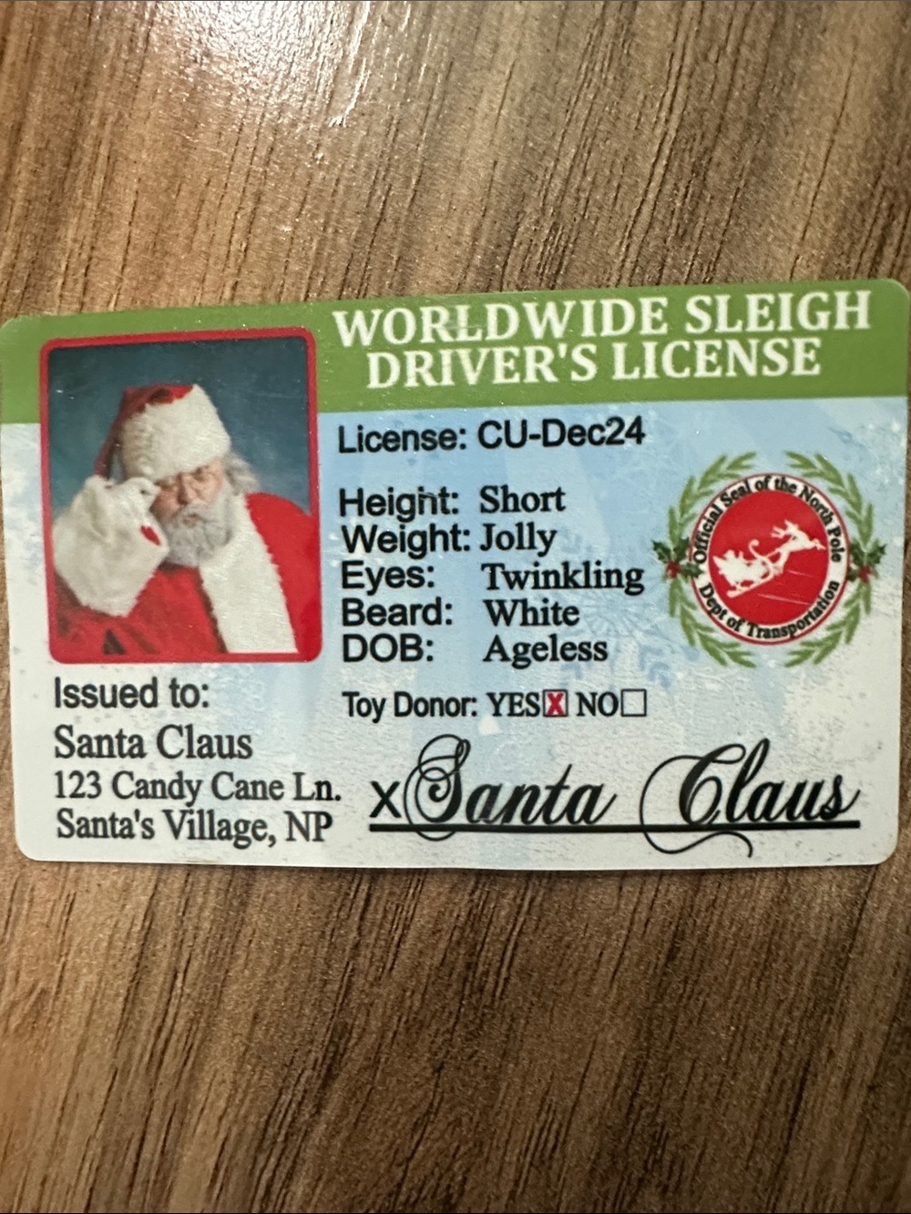 Santa’s driver’s license